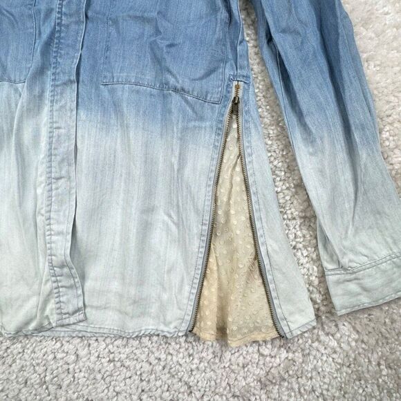 Anthropologie Holding Horses Blue Ombre Dip Dye Chambrey LS Button Up Shirt - Picture 7 of 12